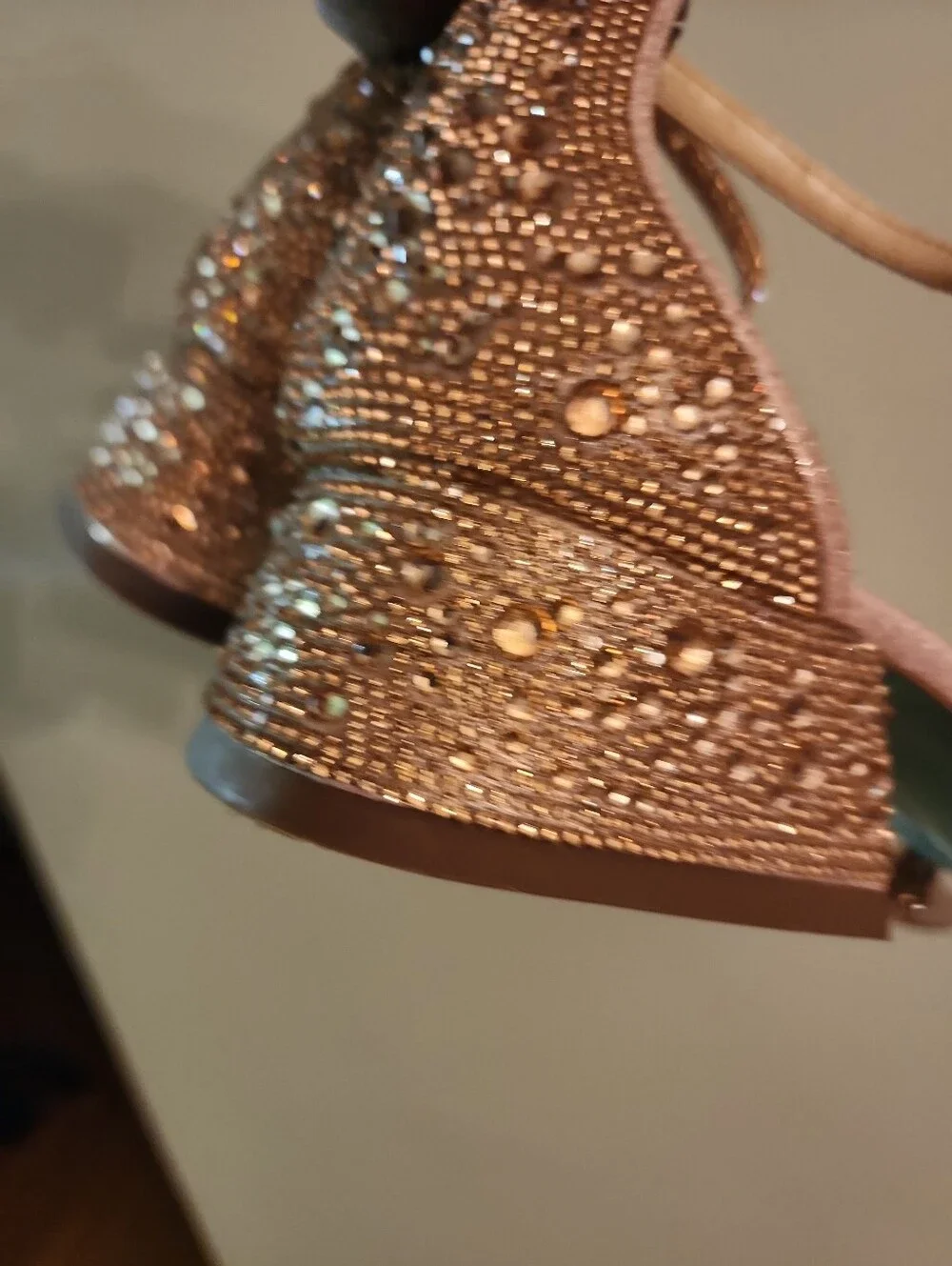 Betsy Johnson Grant Rose Gold Crystal Embellish Ankle-Strap Block Heel Sandals